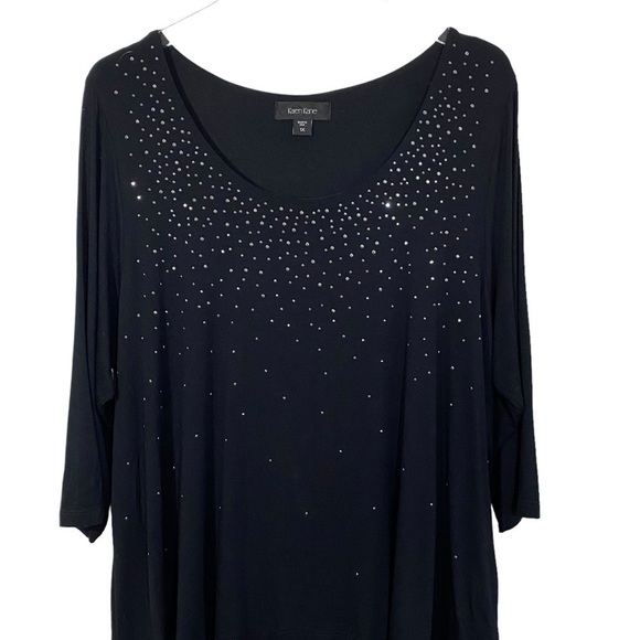 KAREN KANE - DARK BLACK BLOUSE ADORNED WITH TINY SEQUINS, 2 LAYERED- EXC COND B5 - Picture 1 of 14